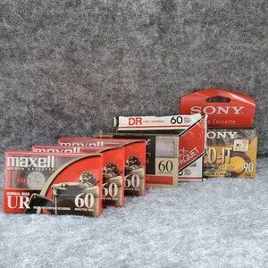 Maxell Fuji Sony Blank Audio Cassette Tapes, New, Five 60 Min, One 90 Min